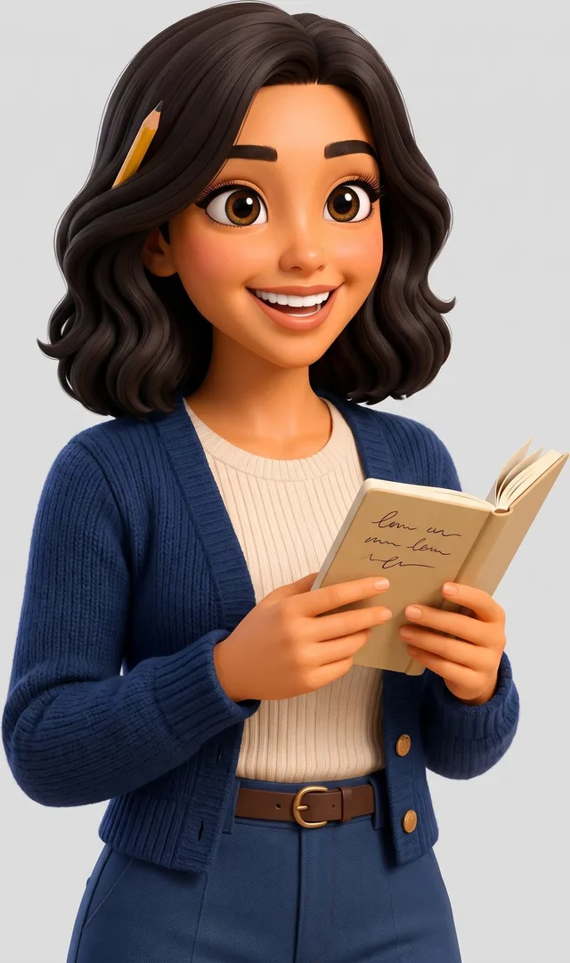 Tess's in-app avatar holding a notebook